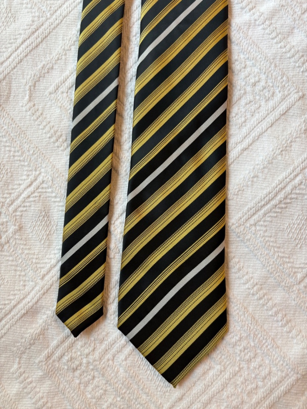 Marquis Signature Mens Striped Tie Black Yellow White Regimental
